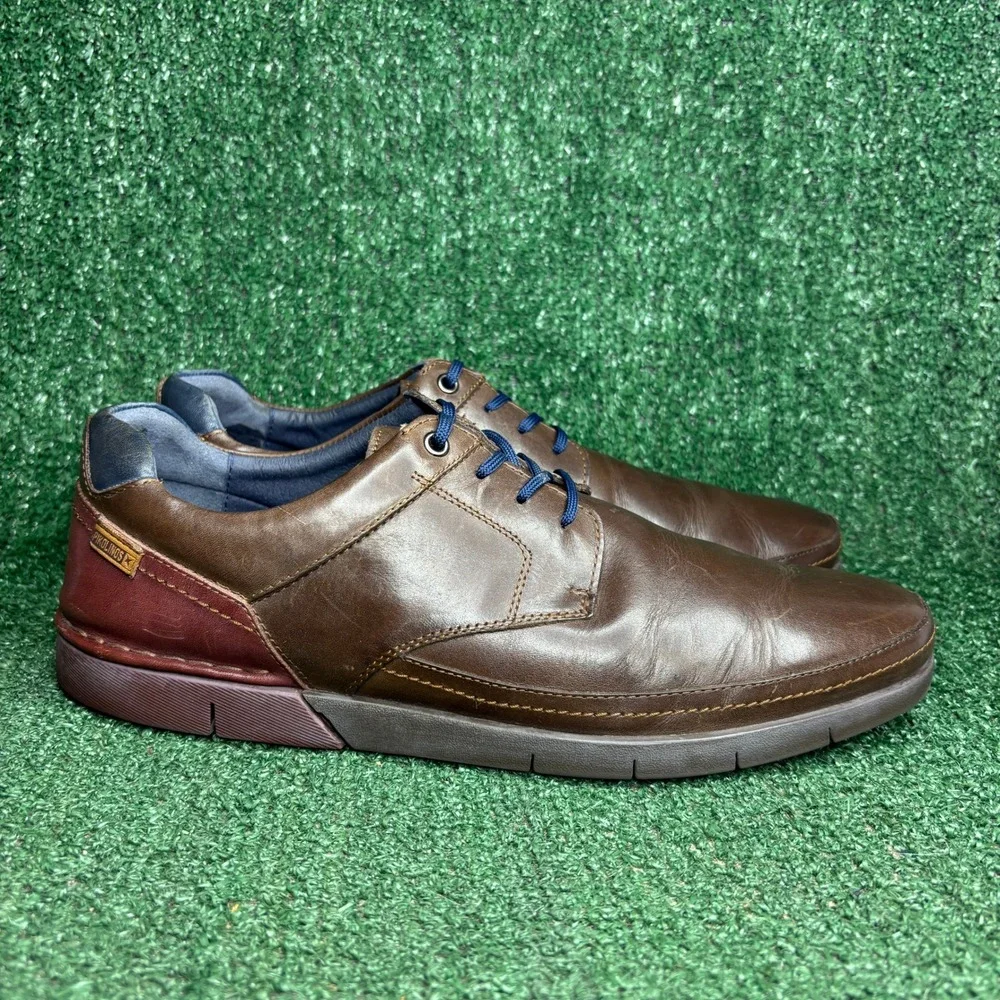 Pikolinos Leather Two Tone Heel Lace Up Casual Comfort Derby Brown Mens 12.5-13